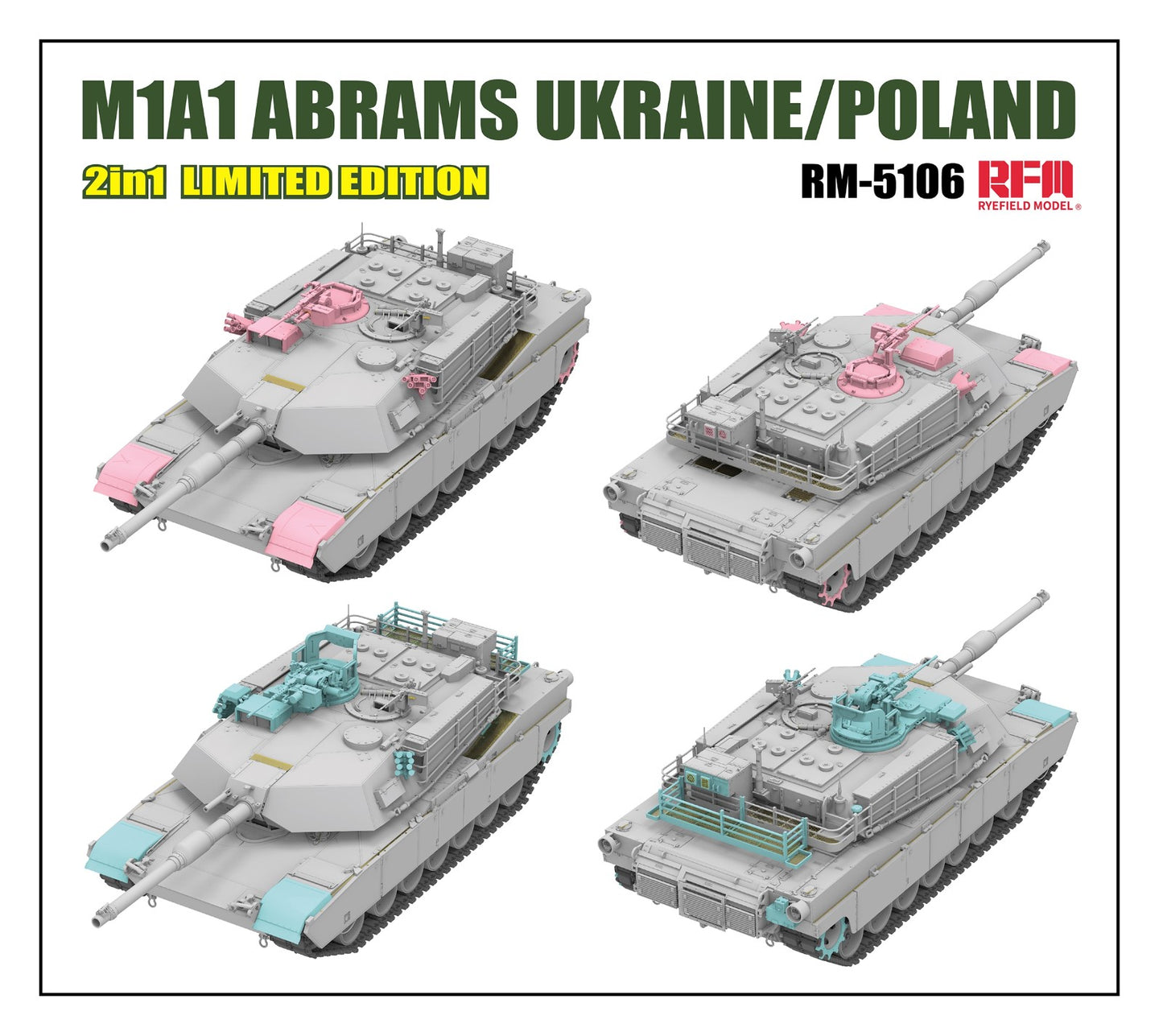 Rye Field Model M1A1 Abrams Ukraine/Poland 2-in-1 w/Kontakt-1 ERA Limited Edition Tank