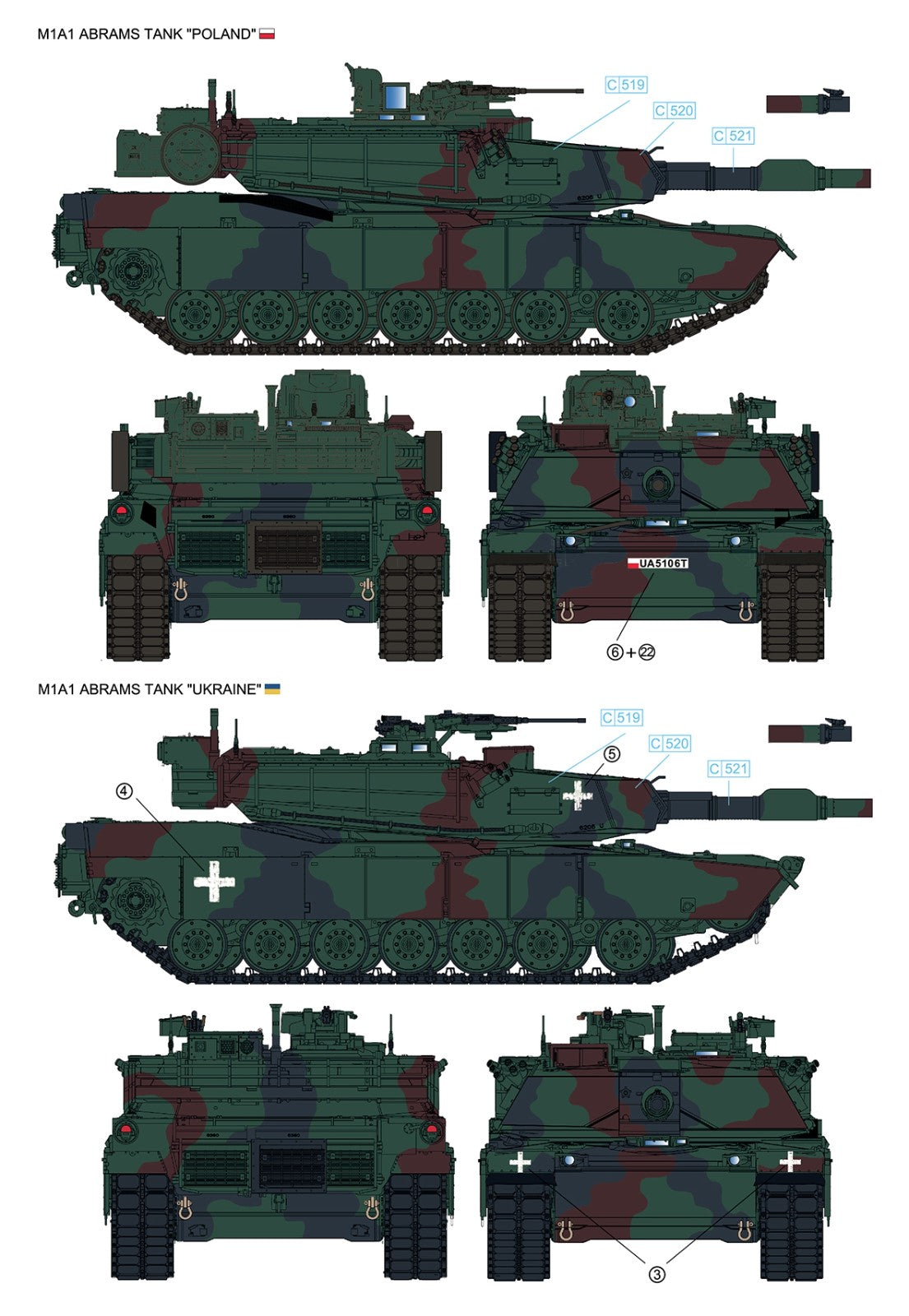 Rye Field Model M1A1 Abrams Ukraine/Poland 2-in-1 w/Kontakt-1 ERA Limited Edition Tank