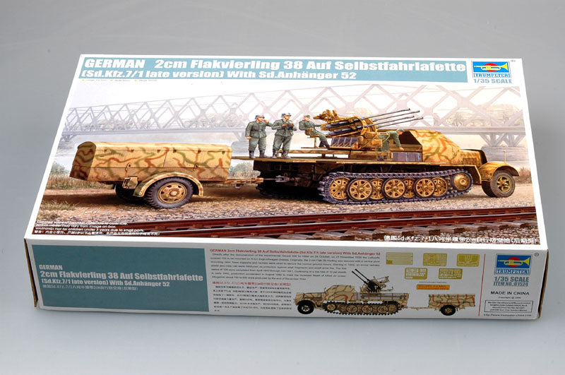 Trumpeter German SdKfz 7/1 Late Version Halftrack with 2cm Flak 38 Gun and Supply Trailer( 1/35scale)