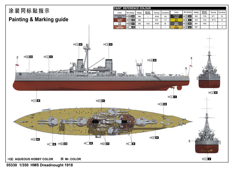 Trumpeter 1/350 HMS Dreadnought 1918 Battleship Model Kit