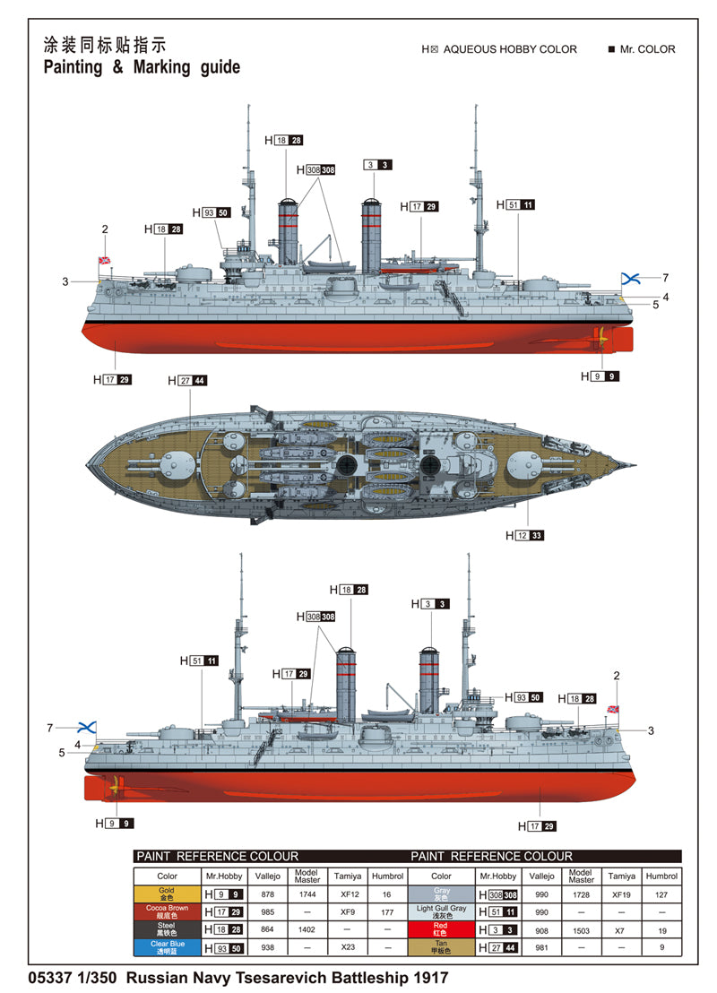 Trumpeter Tsesarevich Russian Navy Battleship 1917 Model Kit (1/350 Scale)