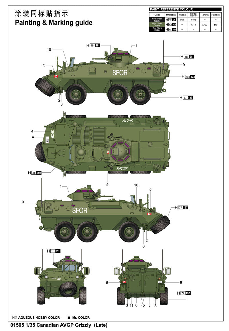 Trumpeter 1/35 Canadian Grizzly 6x6 Late Armored Personnel Carrier Model Kit