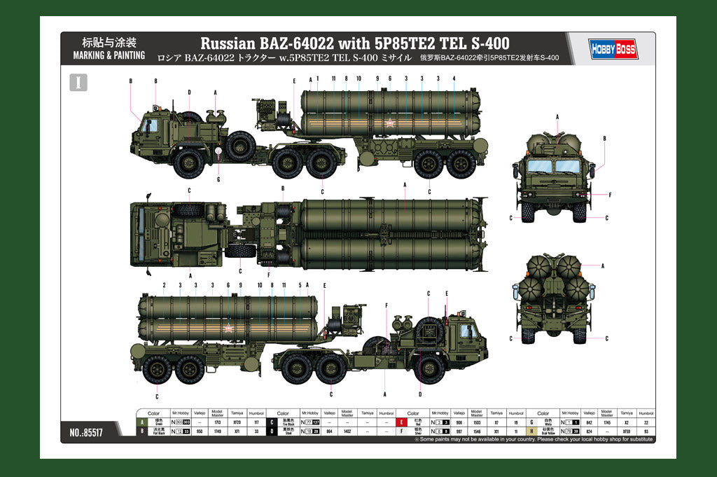 Hobby Boss 1/35 Scale Russian BAZ-64022 with 5P85TE2 TEL S-400