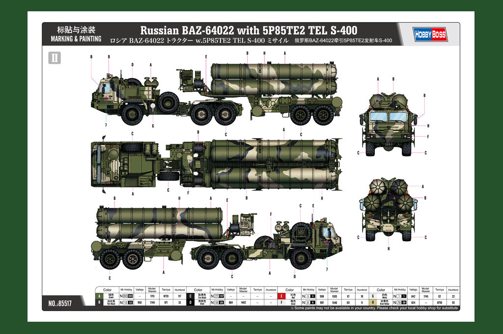 Hobby Boss 1/35 Scale Russian BAZ-64022 with 5P85TE2 TEL S-400